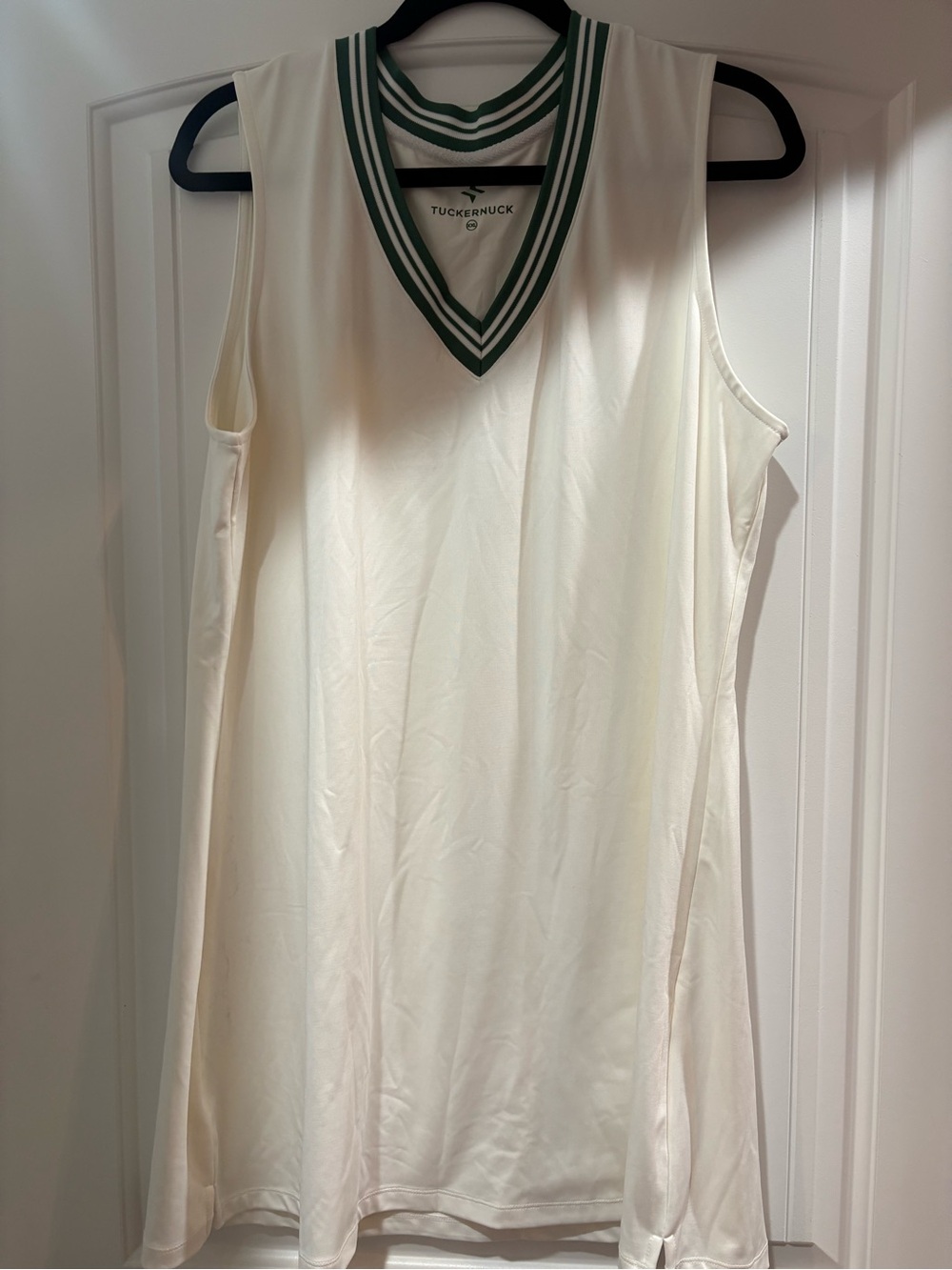 Tuckernuck Cream V-Neck Tennis Dress with Green Stripe Trim